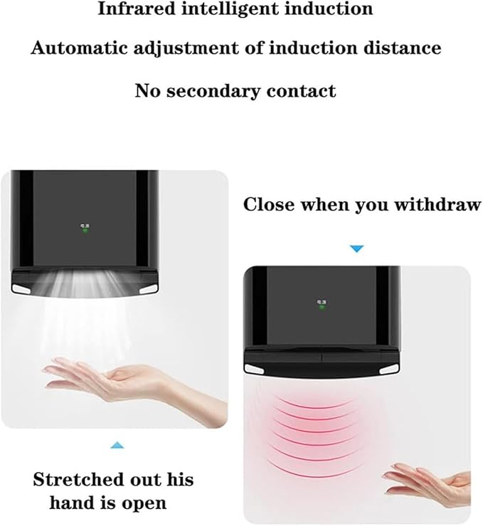 Compact Hand Dryer, Electric Hand Dryer, High Speed Automatic Hand Dryer, Commercial or Household, Toilet Hand Dryer.Abs Housing.1250w,Black