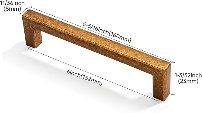 khtumeware 10 Pack 6 inch(152mm) Hole Center Antique Brass Cabinet Pulls Solid Heavy-Duty Square Cabinet Handles Drawer Pulls Kitchen Cabinet Hardware Kitchen Handle