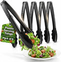 Plastic Tongs for Serving (Pack of 6) 9 Inch - Heavy-Duty Hard Plastic Reusable or Disposable Serving Tongs for Catering, Dinner Parties, Banquets, Buffets, Events, Weddings and Everyday Use, Black
