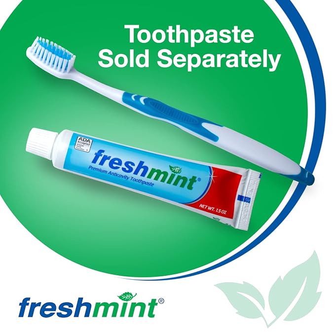 FRESHMINT Individually Wrapped Bulk Premium Toothbrushes (144 Pack), Oversized Easy Grip Handle, Soft Multi Color Nylon Bristles, Perfect for Travel, Hotel, Donation. Toothpaste Sold Separately.
