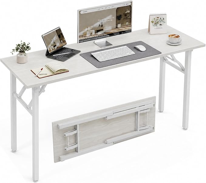 XBurmo Folding Desk Foldable Table, No Assembly 55.1" Foldable Desk Space-Saving Workstation for Small Space, Computer Table, Flat Storage for Home Office, Bedroom, Dorm, Study Room, White Ash