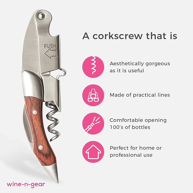 Prestige Waiters Corkscrew By Coutale Sommelier - Rosewood - Handmade and Sustainable Pinewood Crate - French Patented Spring-Loaded Double Lever Wine Bottle Opener for Bartenders and Gifts