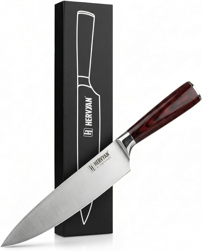 Chef Knife, 8 Inch High Carbon Stainless Steel Sharp Kitchen Knife with Ergonomic Pakkawood,Gift Box for Family & Restaurants 8-Inch Chef Knife, High-Carbon Stainless Steel Kitchen Knife