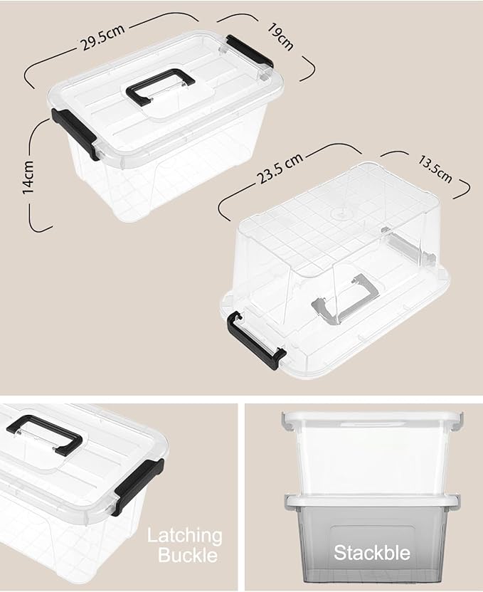 NUMIFUN Plastic Storage Bins With Lids 6 Pack Storage Organizer Bins, 7 Quart Stackable Storage Bins with Lids and Black Handle Buckle Easy for Home Office Organization, White
