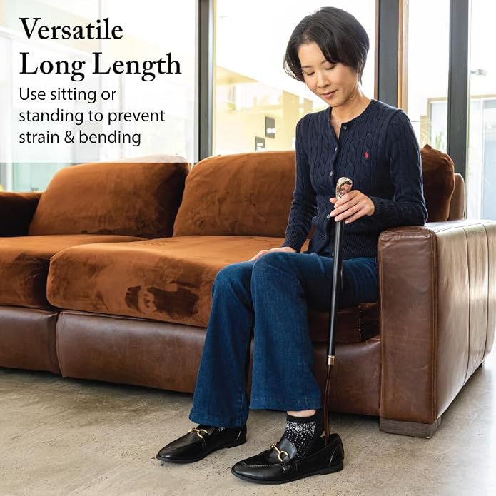 FootFitter Deluxe Long Shoe Horn with Nickel Plated Handle (Made in Italy) | Premium Build & Heel Relief with Extended Reach Design & Polished Nickel Grip for Daily Comfort & Quick On‑Off Use