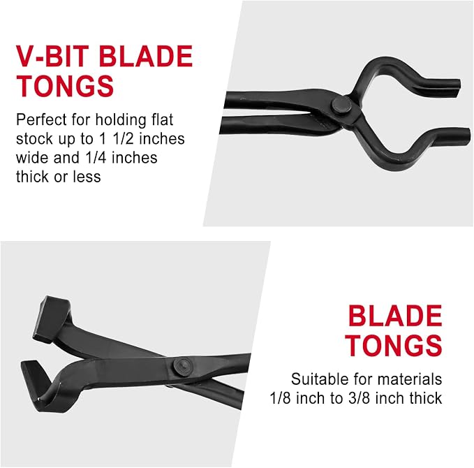 Blacksmith Tongs Set 4PCS, V-Bit Blade Tongs, Flat Tongs, Blade Tongs and Wolf Jaw Tongs for Knife Making, Bladesmithing and Blacksmithing Tool - Heavy Duty Steel, Heat-Resistant for Forging