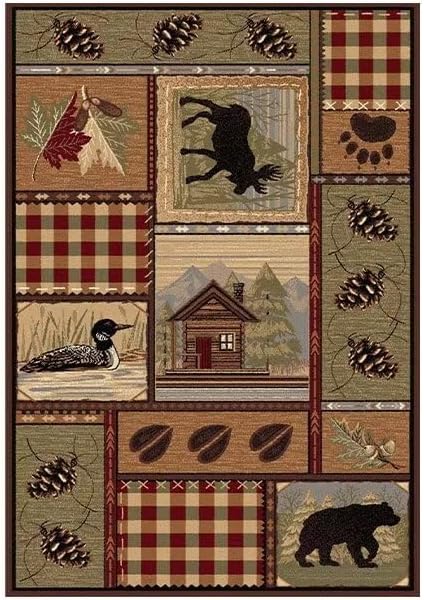 Western Multicolor Wildlife Print Area Rugs for Hallway Luxury Vintage Pine Cone Carpet Non-Slip Rectangular Floor Mat 2'x3'