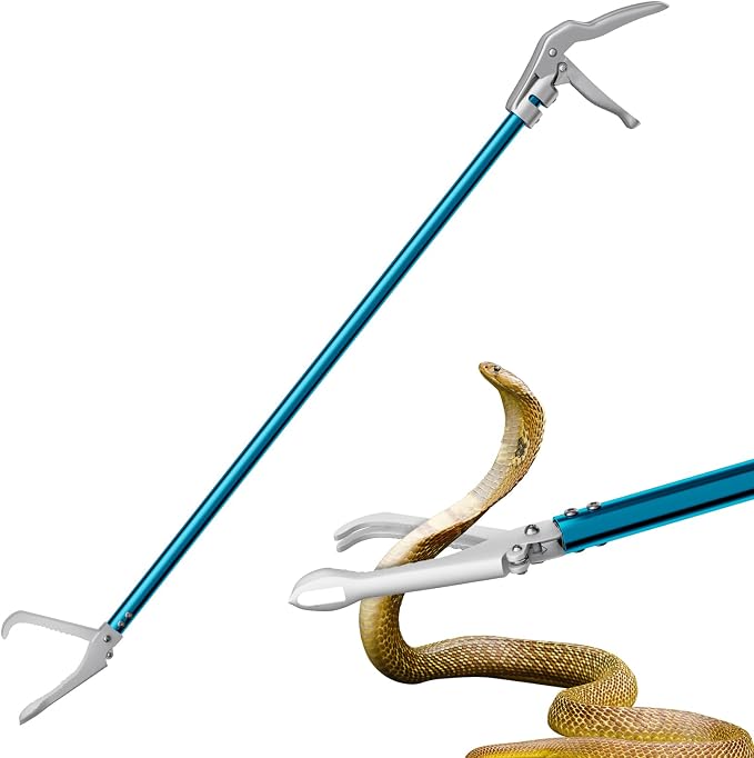 60" Snake Tongs, Professional Aluminum Alloy Standard Reptile Grabber Reacher | Snake Catcher Wide Jaw Handling Tool for Outdoor, Garden, and Emergency Use