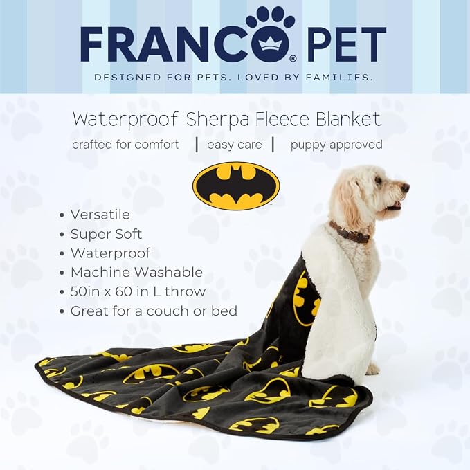 Batman DC Comics Waterproof Dog Bed Cover, Large 50x60 Pet Blanket for Furniture Bed Couch Sofa, (Officially Licensed) by Franco