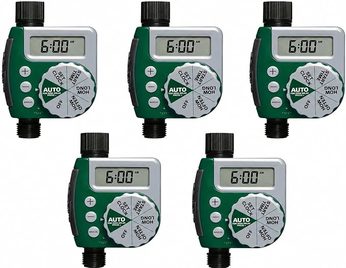 Orbit Programmable Digital Hose Watering Timer - 1 Outlet - Battery Powered - with LCD Screen - Built-in Rain Delay - Water-Resistant - 62061 (5-Pack 1 Outlet)