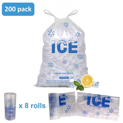 200 PACK 3 lb. Plastic Drawstring Ice Bags 9" x 15.5" Heavy-Duty | Plastic Ice Bags with Plastic Draw String (2mil Thickness)