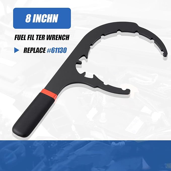 1 Pcs 8 Inch 61130 Diesel Fuel Filter Wrench, Fuel Filter Removal Tool, Collar/Vent Cap Wrench, Heavy Duty Steel Water Separator Tool for Diesel Engine(Red and Black)