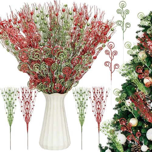Daifunli 36 Pcs Christmas Tree Picks Sprays Ornaments, Red Green, 17'' 12''