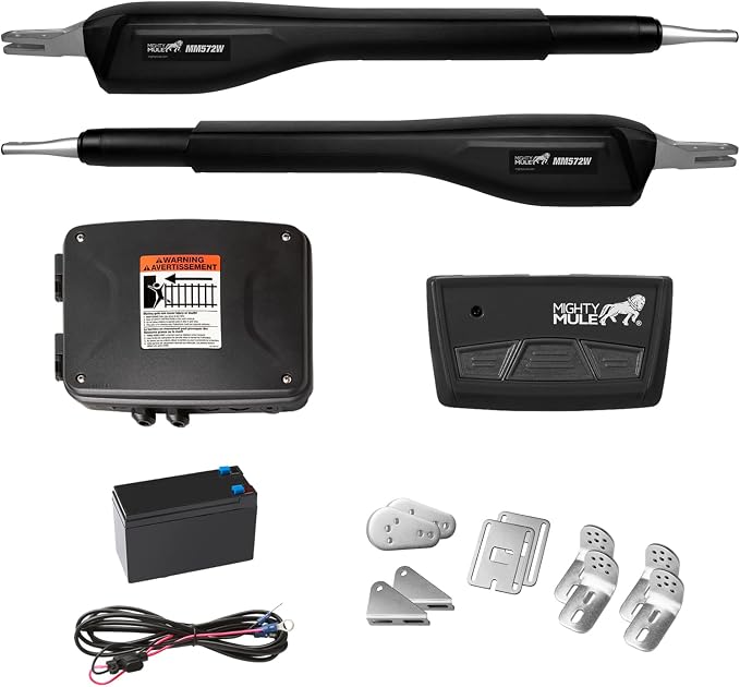 Mighty Mule MM572W HD Dual Arm Gate Openers 12 V Wireless AC/Battery Powered Automatic Gate Opener