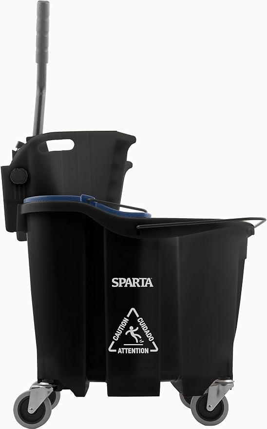 SPARTA OmniFit Mop Bucket System, Durable Mop Bucket, Side Press Wringer, and Soiled Water Insert, Floor Cleaning Essentials for Commercial and Home Use, 35 Qt Capacity, 1 Count, Black