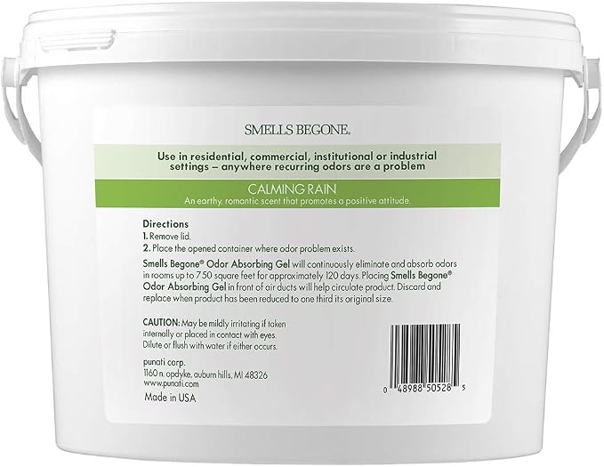 SMELLS BEGONE 1-Gallon Odor Absorber Gel - Air Freshener & Odor Eliminator for Homes, Garages & Commercial Buildings - Industrial Size - Calming Rain Scent