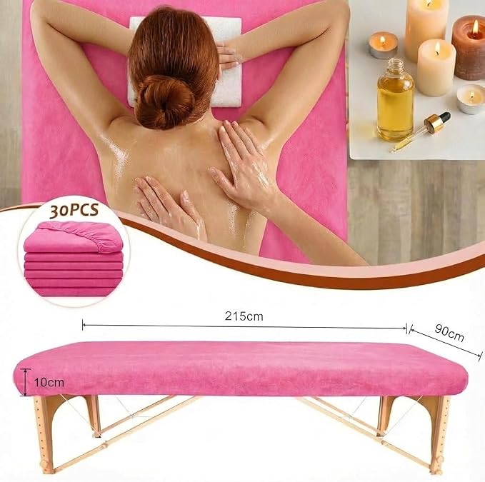 30PCS Disposable Fitted Massage Table Sheets with Elastic, Heavy Duty Elastic Disposable Bed Cover, Breathable Pink Sheets for Spa Massage Beauty Tattoos Non Woven Fabric 36 x 85 in