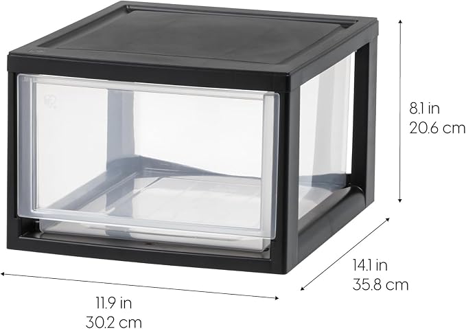 IRIS USA 6 Pack Plastic Drawer Storage Organizer, Stackable Unit with Sliding Drawers for Kitchen, Bathroom, Bedroom, Office, 14.5 Quart, Black