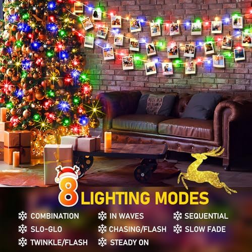 KNONEW Christmas String Lights Indoor Plug in,60FT 180LED Outdoor Waterproof Fairy Lights,8 Lighting Modes,Timer Memory Function for Bedroom Patio Balcony Party (Multicolor)