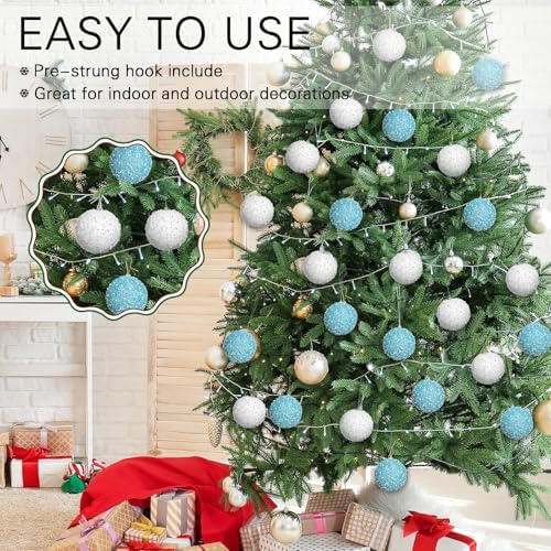 Lyrow 24 Pcs 3.15" Christmas Ball, White, Light Blue