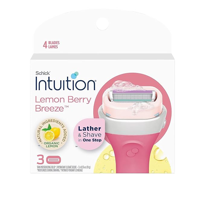 Schick Intuition Lemon Renewing Moisture Women Razor Refill Cartridges, New Version 2022 (Lemon 12 Count (4Pack))