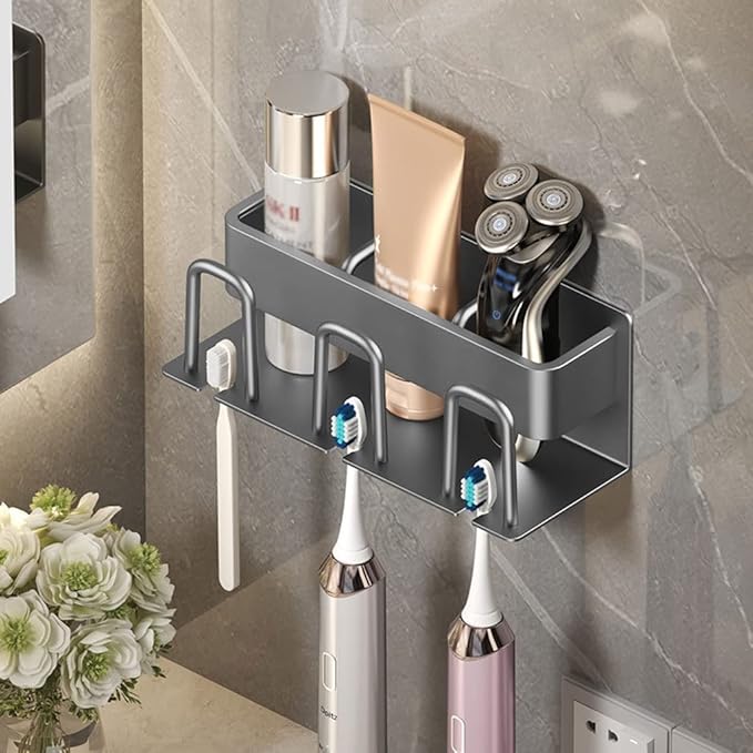 Toothbrush Rack Light Luxury Wall-Mounted Toothbrush Holder Multifunctional Bathroom Toothbrush Storage Rack Bathroom Accessories Rack Bathroom Toothbrush Holder(C)