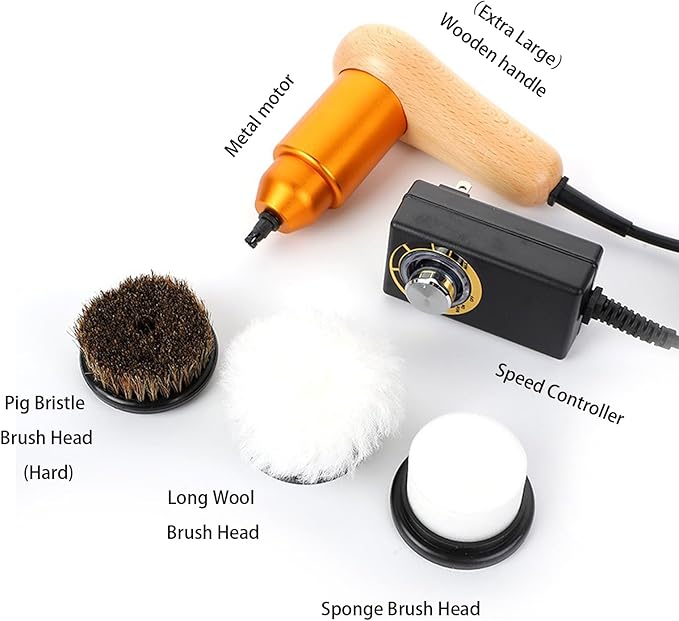 75W Power Electric Shoe Polisher, Adjustable 6 Speed Electric Polisher, Perfect for Leather Shoes and Sneakers, 3 Brush Heads,Time-Saving Solution for Shoe Cleaning (1) (Extra Large)