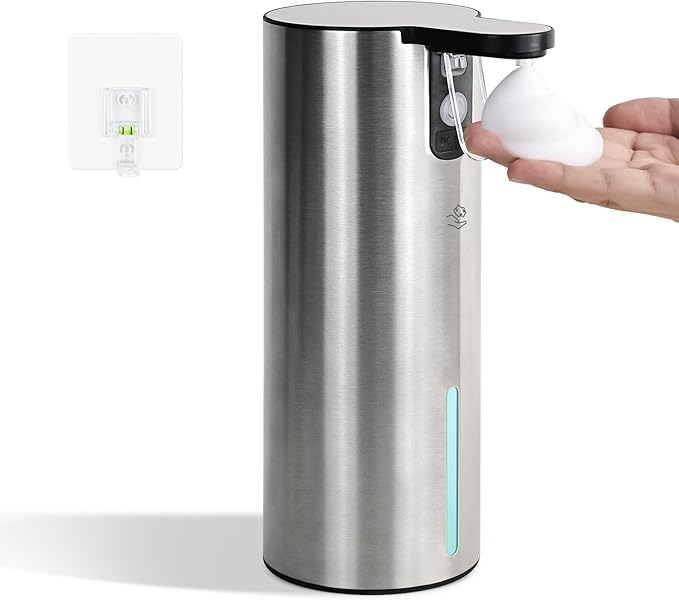 LAOPAO Electric Foaming Soap Dispenser, Rechargeable Touch Foam Hand Soap Dispenser for Bathroom, Stainless Steel Press Soap Pump for Kitchen, Water-Resistant, Xmas Gift