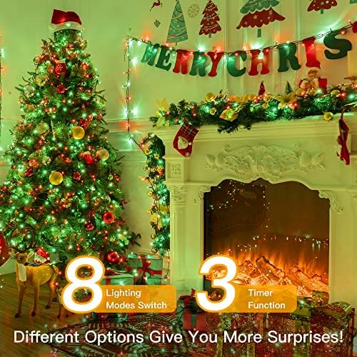 Ollny Christmas Tree Lights 400LED 132FT, Green & Red, with Remote & Timer