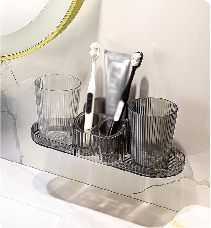 Toothbrush Rack Acrylic Countertop Toothbrush Holder Bathroom Counter Storage Box Toothbrush Makeup Brush Holder Transparent Gray Color Bathroom Toothbrush Holder(A)