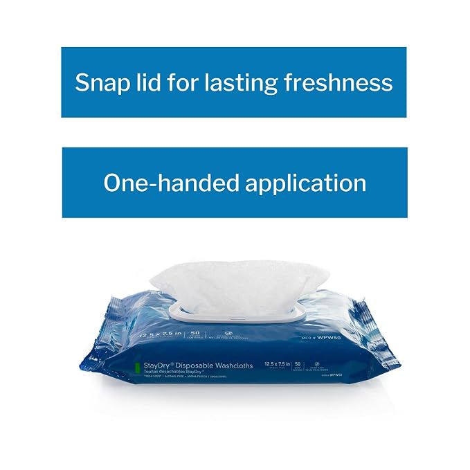 McKesson Disposable Wipe 1 Pack, 100 Washcloths - Large Adult Body and Incontinence Washcloths with Aloe and Vitamin E, Alcohol-Free, 100 Wipes Per Pack