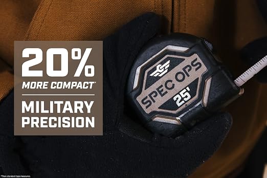 Spec Ops Tools Tape Measure for Measuring & Layout, 1 1/8" Double-Sided Blade and Military-Grade Composite Case, 16 Foot + 25 Foot (Retail)