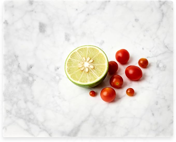 Marble Cutting Board for Kitchen 16×12 Inch Italian Carrara White | Natural stone, 0.59" thick, non-slip feet, stay cool for dough/butter, ideal for pastry, cheese, charcuterie, pizza, bread