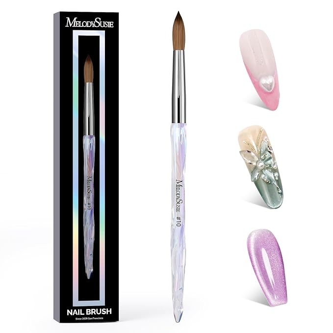 MelodySusie Kolinsky Acrylic Nail Brush, 100% Pure Kolinsky Hair, Professional Nail Brush for Acrylic Powder Nail Extension and 3D Nail Carving, for DIY Home Salon, Size 10
