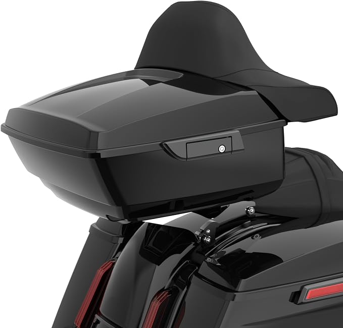 Advanblack Harley Motorcycle Vivid Black King Tour Trunk Pack Luggage +Wrap-Around Backrest Pad for '97-'23 Harley Touring Road King Road Glide Street Glide Electra Glide CVO models