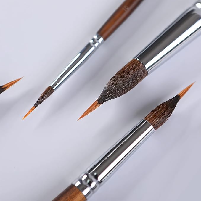 Watercolor Brushes Professional, Fuumuui 4Pcs Extended Needle Point Brushes Synthetic Extra Long Pinhead Brush with Sable Body for Fine Detailing - Watercolor Acrylic Gouache Inks Painting