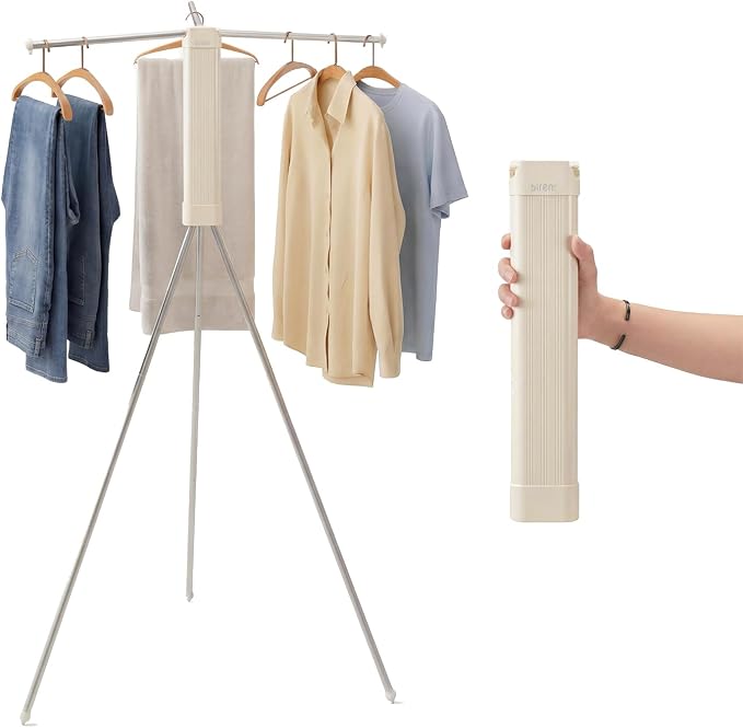 BIREN Foldable Clothes Drying Rack Tripod Clothes Rack Heavy Duty Clothing Racks Laundry Rack Drying for Travel, Camping, Hotel, Apartment, 3 Poles