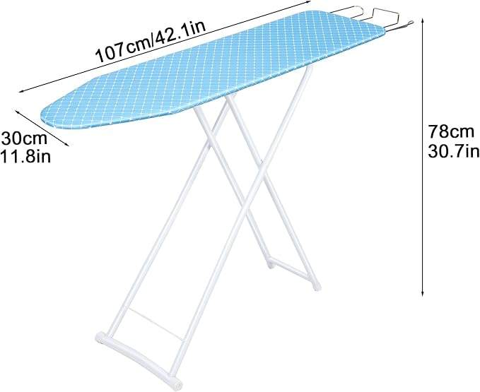 42 inch Ironing Board, Full-Size Folding Ironing Board, 4-Leg Fold-Up Household Ironing Boards, Extended Iron Boards Outside with Removable Heat-Resistant Cover Blue