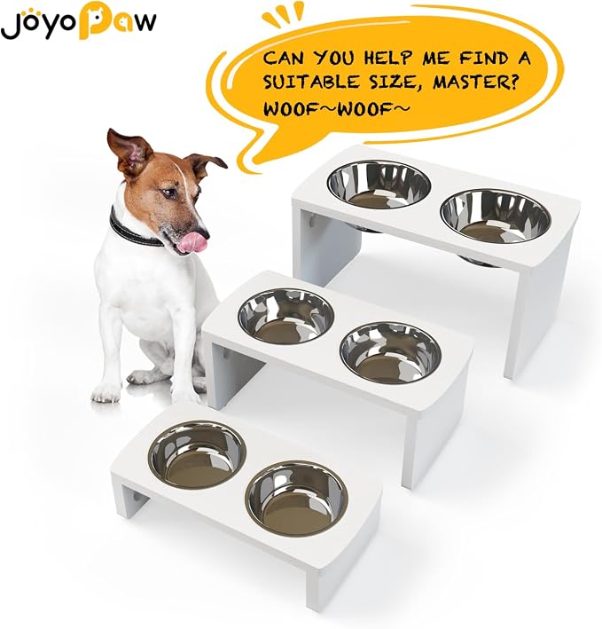 Elevated Dog Bowls, Waterproof Raised Dog Bowl for Medium & Large Dogs, HIPS Poly Lumber Stand with 2 Stainless Steel Bowls, Indoor & Outdoor Use (10'' Tall–48 oz Bowl, White)