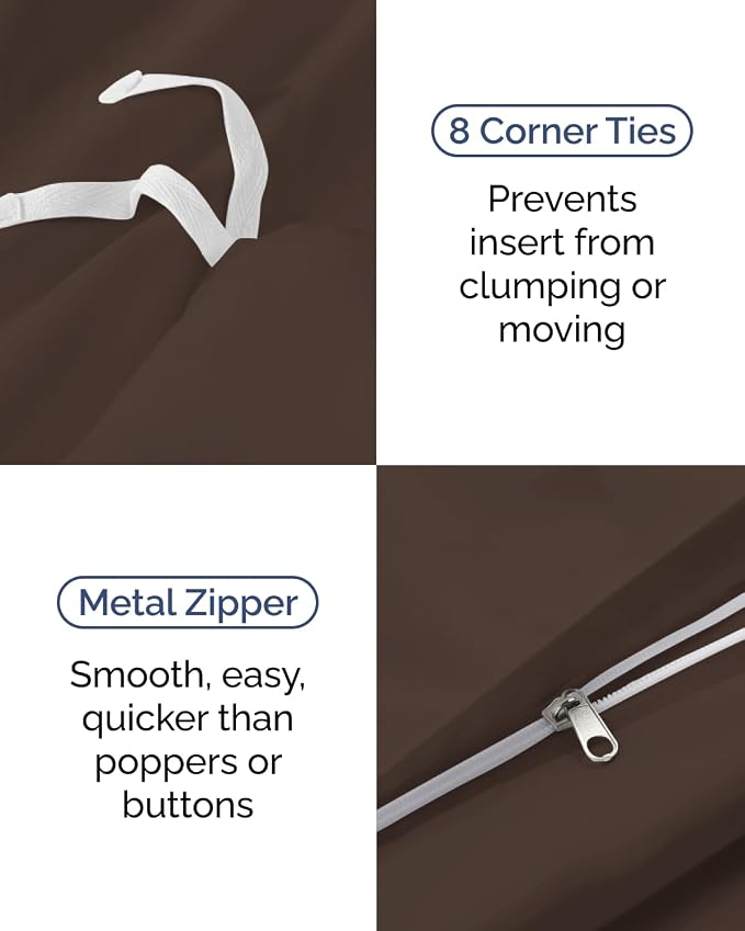 Duvet Cover Twin/Twin XL Size Set - Extra Soft Twin/Twin XL Duvet Cover 68" x 90" with 1 Pillow Sham for Women, Men, Kids & Teens - Comfy, Easy-Care & Fade Free with Zipper Closures and Ties (Brown)