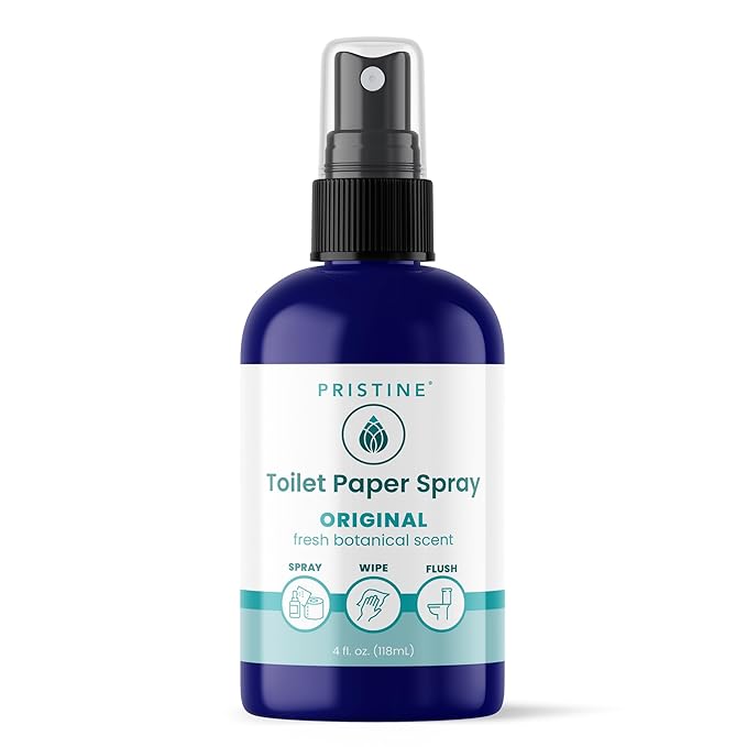 PRISTINE Toilet Paper Spray, As Seen on Shark Tank, Flushable Wipe Alternative, Personal Cleansing Bathroom Spray for Regular Toilet Tissue, Bidet Alternative, Made in USA, Original, 4oz Bottle