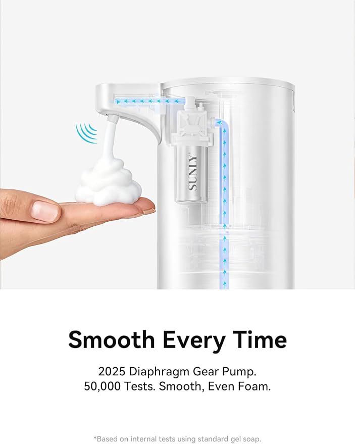 SUNLY Automatic Foam Soap Dispenser, 0.2s Fast Sensor, USB-C Rechargeable, Smudge-Resistant Stainless Steel, Touchless Liquid & Foaming Soap Dispenser for Bathroom, Kitchen, Hotel, White