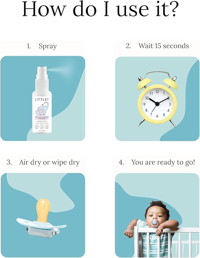 Littley Toy & Surface Cleaner | Alcohol-Free HOCl Spray for Baby Toys & High-Touch Surfaces | Fragrance-Free Formula | Gentle Cleaning for Everyday Messes | 2 oz