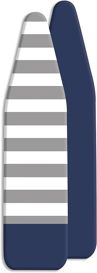 Whitmor Reversible Ironing Board Cover and Pad 54.0x15.0, Gray Blue | Reversible cover, 9mm fiber pad, heavy-Duty Stretch Cord, scorch-resistant finish, striped pattern.