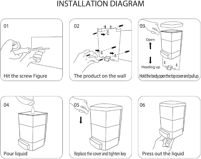 6-Pack Soap Dispenser Wall Mount 1000ml (33.8oz) –Commercial Heavy-Duty Plastic Liquid Dispenser for Soap,Shampoo, Hand Sanitizer– Manual Pump for Bathroom, Kitchen, Restaurant,Hotel (1000ml)
