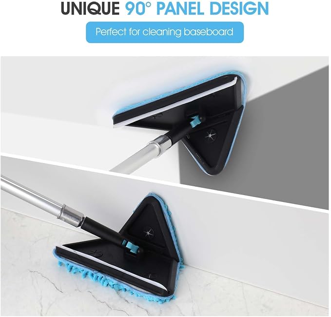 30ft Painted Wall Mop, 24ft Extension Pole, 3-in-1 Cleaning Kit | Heavy Duty, High Ceiling Cleaning Tool, 4 Microfiber Chenille Pad, Cobweb Duster, Fan, Baseboard, Window Squeegee Kit