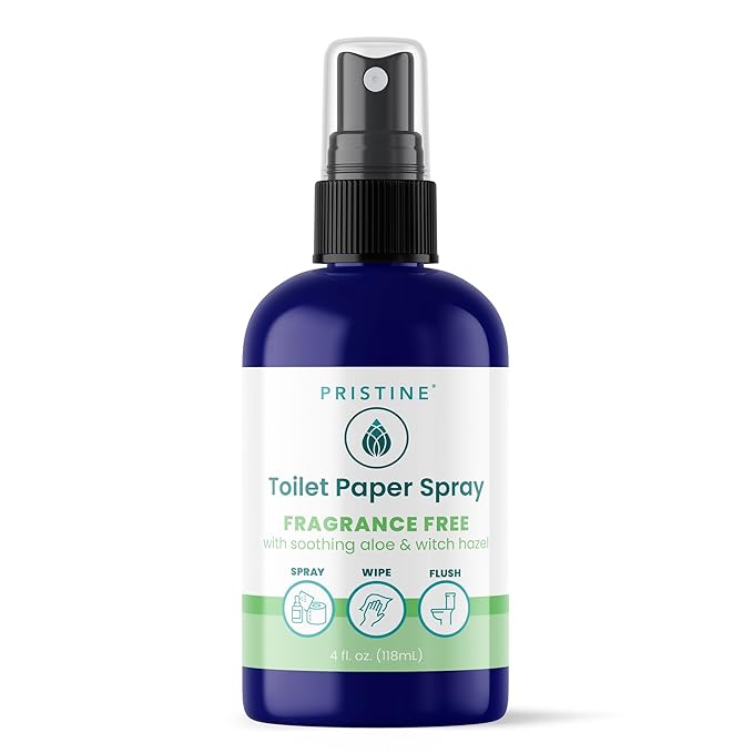 PRISTINE Toilet Paper Spray, As Seen on Shark Tank, Flushable Wipe Alternative, Personal Cleansing Bathroom Spray for Regular Toilet Tissue, Bidet Alternative, Made in USA, Fragrance Free, 4oz Bottle