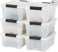IRIS USA 13 QT Plastic Storage Box with Lid and Latches - 6 Pack - BPA-Free, Discreet Organizing Solution, Durable Nestable Stackable Containers, Secure Pull Handle - Pearl