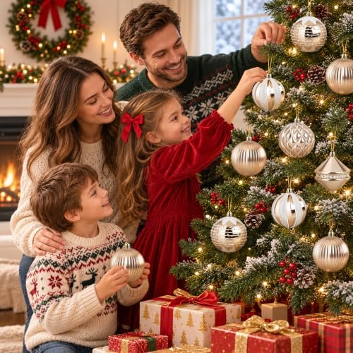 3.15 Inch Christmas Balls Ornaments, White & Gold, 12 Pack, 80mm