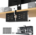 KEEGH 16'' Under Desk Cable Management Tray, No Drill Clamp Mount, Sturdy Metal Cable Tray for Power Strip, Cord Management Tray for Home Office, Gaming Desk, Standing Desk, Black, 1 Pack